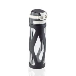 Bestes Angebot ⭐ Leifheit Trinkflasche Flip 600ml Glas Schwarz Mit Filter Für Fruchteinsatz Glasflasche Mit Silikonummantelung 😀