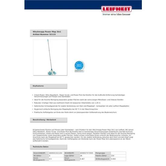 Beste Bewertungen von ✔️ Leifheit Wischmopp Power Mop 3in1, Bodenwischer Mit Schraubgewinde, 1.2 Meter, 52119 🌟 7 Beste Bewertungen von ✔️ Leifheit Wischmopp Power Mop 3in1, Bodenwischer Mit Schraubgewinde, 1.2 Meter, 52119 🌟 – Bild 7